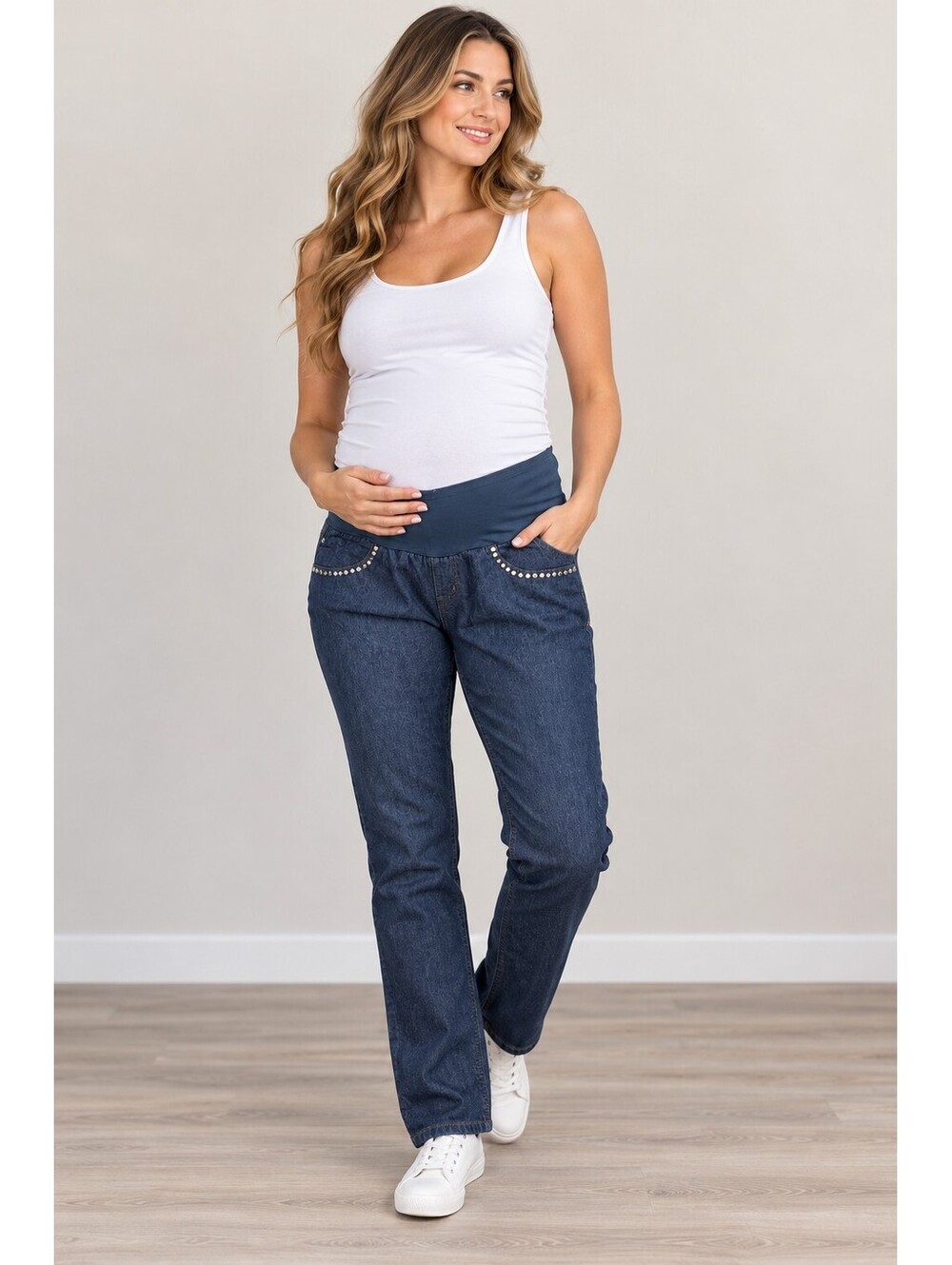 Bella Vida Maternity Jeans XL Y2K Rhinestone Bling Embellished Dark Wash Denim